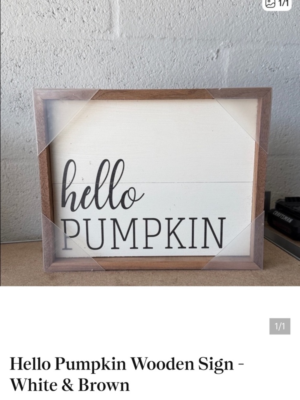 Hello Pumpkin Wooden Sign - White & Brown